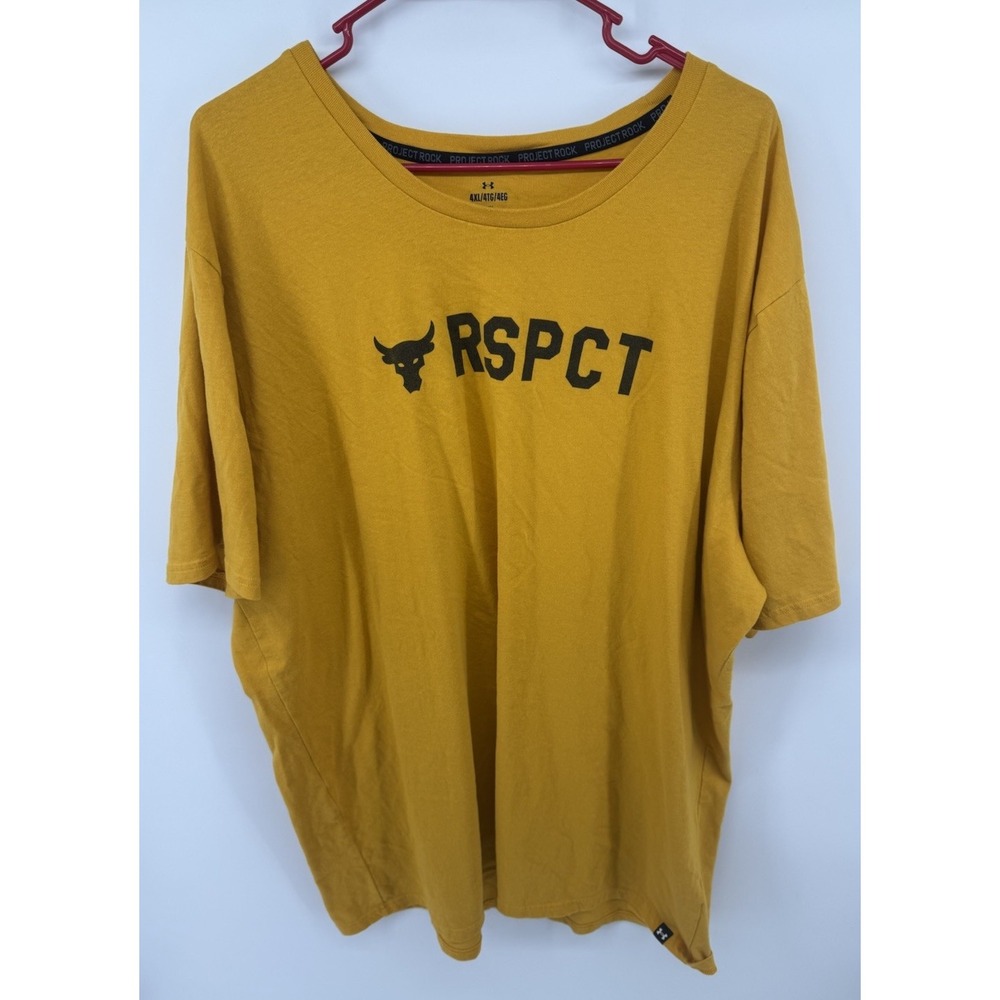 Under Armour Project Rock RSPCT T Shirt Mens 4XL Mustard Yellow Loose Fit